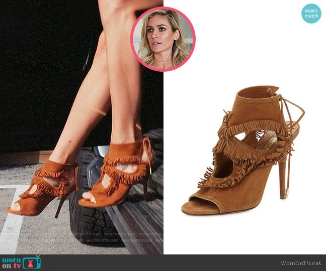 Aquazurra Sexy Fringe Suede Tie-Back Sandal worn by Kristin Cavallari on Very Cavallari