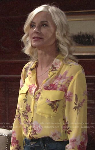 Ashley’s yellow floral shirt on The Young and the Restless