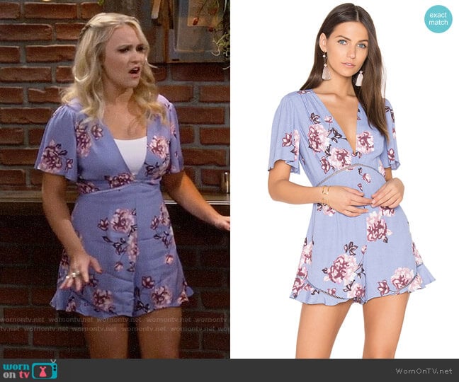 ASTR Cadence Romper in Periwinkle Floral worn by Gabi Diamond (Emily Osment) on Young and Hungry