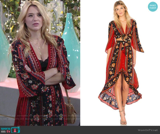 Band of Gypsies Bohemian Tie Front Blouse and Skirt worn by Summer Newman (Hunter King) on The Young and the Restless