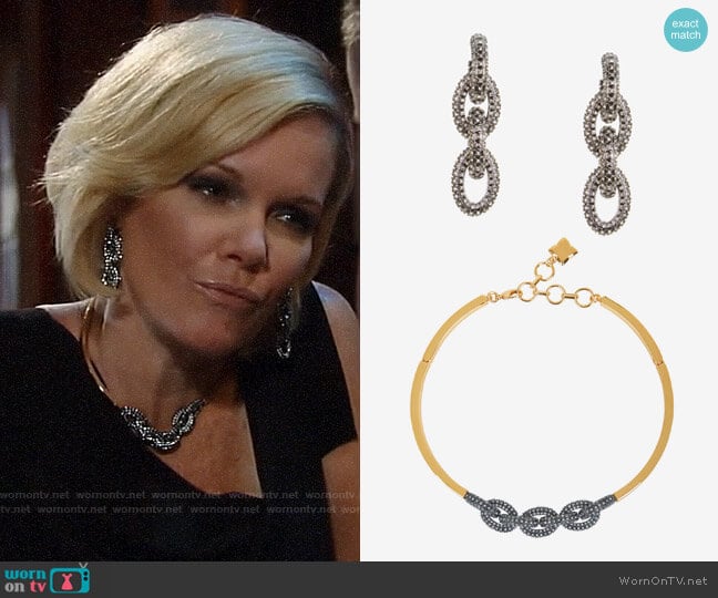 Bcbgmaxazria Pave Chain Link Earrings and Necklace worn by Ava Jerome (Maura West) on General Hospital