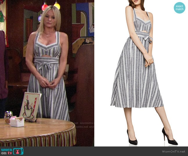 Bcbgmaxazria Striped Cutout Midi Dress worn by Sharon Newman (Sharon Case) on The Young and the Restless