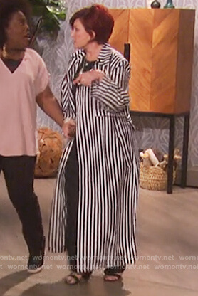 Sharon’s black and white striped long jacket on The Talk