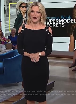 Megyn’s black cold shoulder dress with grommets on Megyn Kelly Today