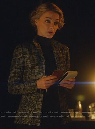 Lizzie's black crosshatch jacket on Instinct