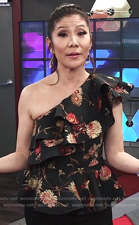 Julie’s black floral print ruffle top on Big Brother