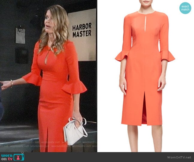 Black Halo 3/4-Sleeve Stretch Crepe Sheath Dress worn by Nina Reeves (Michelle Stafford) on General Hospital