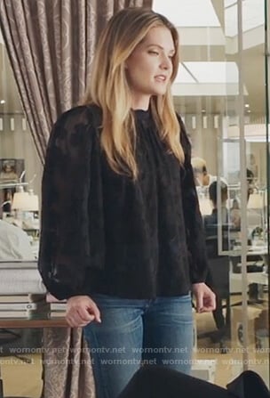 Sutton's black floral mesh blouse on The Bold Type