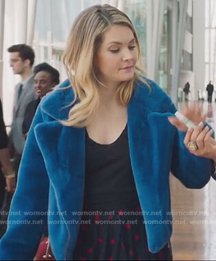 Sutton’s blue fur cropped jacket on The Bold Type