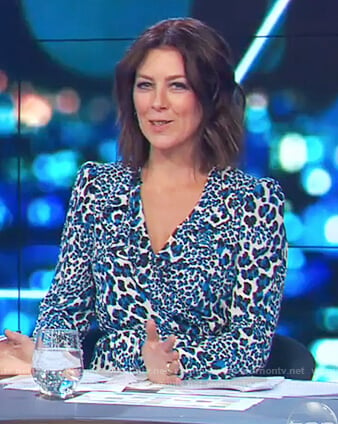 Gorgi’s blue leopard print dress on The Project