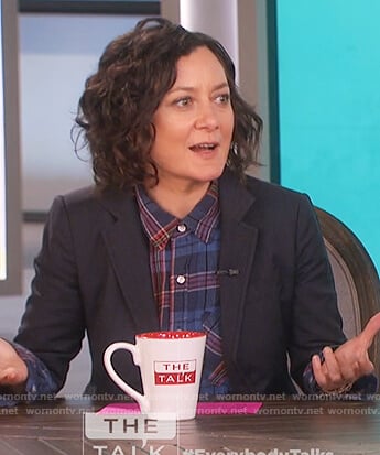 Sara’s blue plaid distressed shirt on The Talk