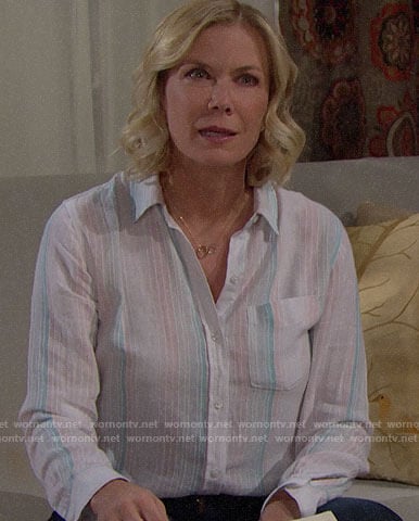 Brooke’s white striped shirt on The Bold and the Beautiful