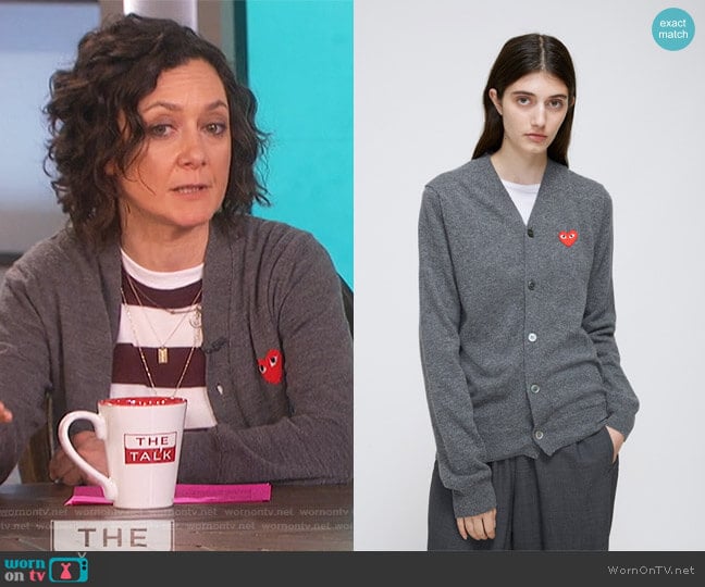 Red Heart V-Neck Cardigan by Comme Des Garcons Play worn by Sara Gilbert on The Talk