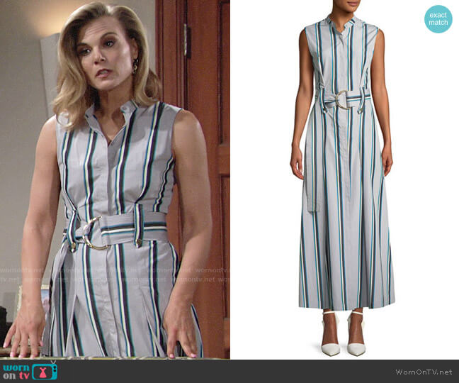 Diane von Furstenberg Striped Sleeveless Belted Maxi Dress worn by Phyllis Newman (Gina Tognoni) on The Young and the Restless