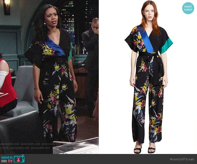 Diane von Furstenberg Short Sleeve Jumpsuit worn by Hilary Curtis (Mishael Morgan) on The Young and the Restless