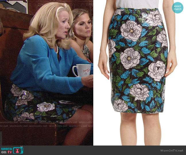 Diane von Furstenberg Floral Sequin Skirt worn by Nikki Reed Newman (Melody Thomas-Scott) on The Young and the Restless