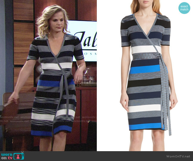 Diane von Furstenberg Stripe Knit Wrap Dress worn by Phyllis Newman (Gina Tognoni) on The Young and the Restless