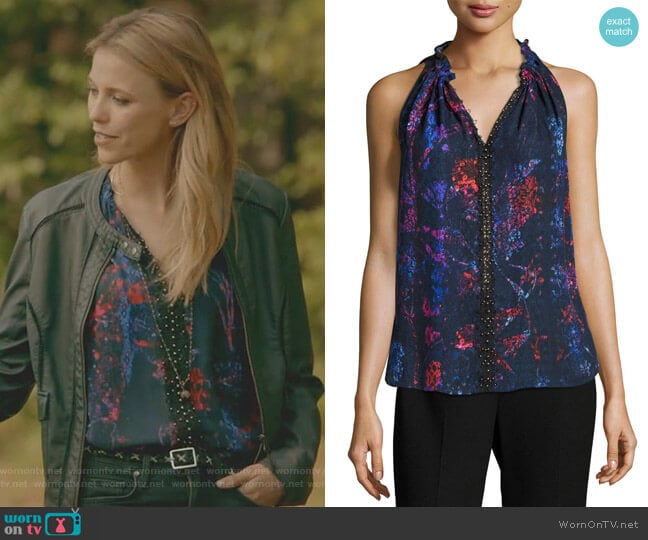 Bessie Sleeveless Floral-Print Blouse by Elie Tahari worn by Freya Mikaelson (Riley Voelkel) on The Originals