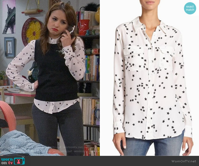 Equipment Starry Night Silk Shirt worn by Sofia Rodriguez (Aimee Carrero) on Young and Hungry