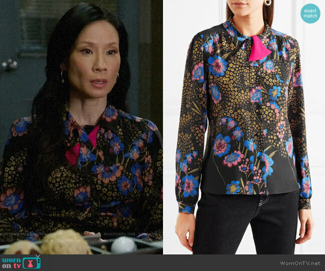 Etro Floral-print silk-crepe blouse worn by Joan Watson (Lucy Liu) on Elementary