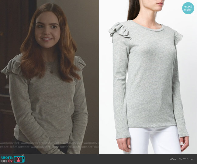 Ruffle Crew Long Sleeve Tee by Frame Denim worn by Grace Russell (Bailee Madison) on Good Witch