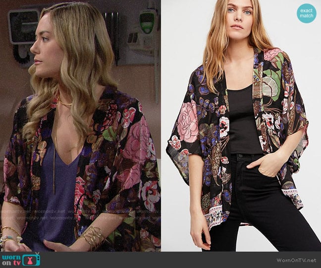 Free People Enchanted Blooms Kimono worn by Hope Logan (Annika Noelle) on The Bold and the Beautiful