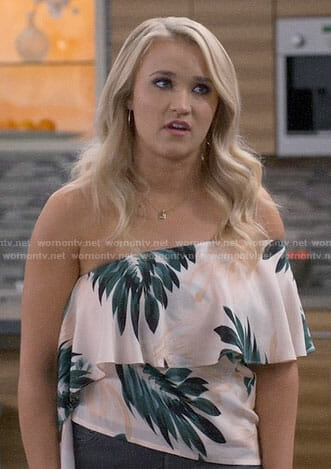 Gabi's leaf print off-shoulder top on Young and Hungry