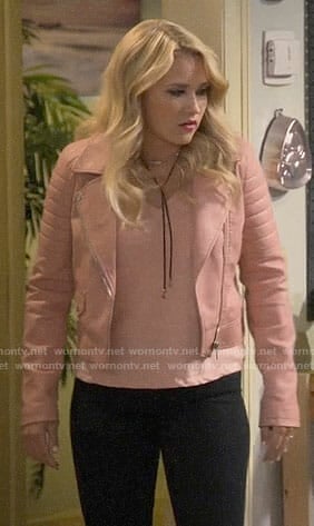 Gabi's pink leather moto jacket on Young and Hungry