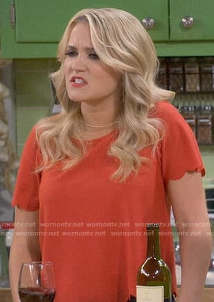 Gabi’s red scallop trim top on Young and Hungry