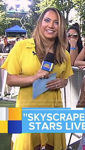 Ginger’s yellow ruffled wrap dress on Good Morning America