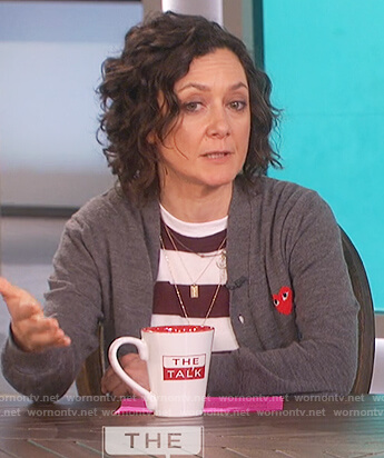 Sara’s gray heart embroidered cardigan on The Talk
