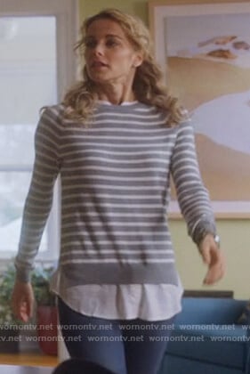 Lizzie's gray striped layered sweater on Instinct