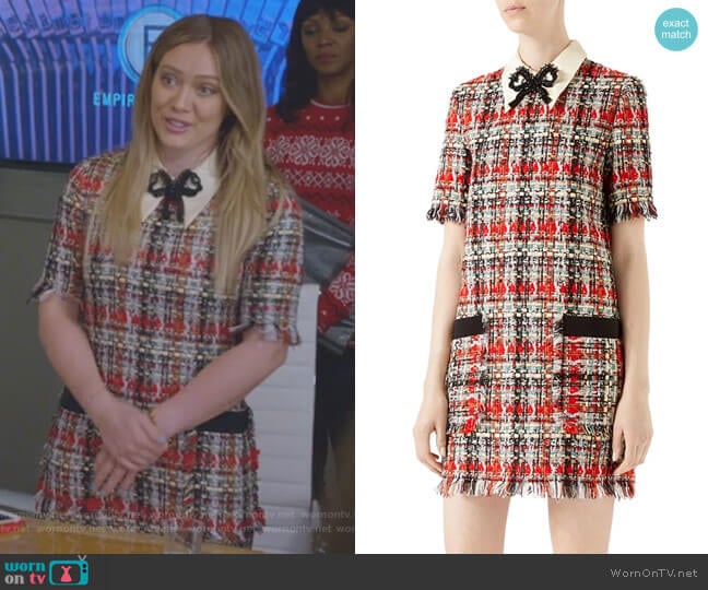 Embroidered Multicolor Tweed Dress by Gucci worn by Kelsey Peters (Hilary Duff) on Younger