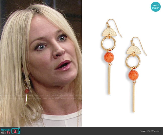 Halogen Geo Linear Drop Earrings worn by Sharon Newman (Sharon Case) on The Young and the Restless