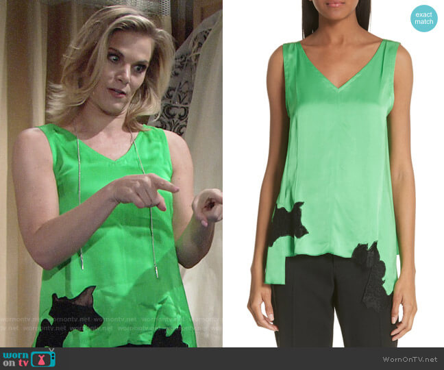 Helmut Lang Lace Inset Satin Tank Top worn by Phyllis Newman (Gina Tognoni) on The Young and the Restless