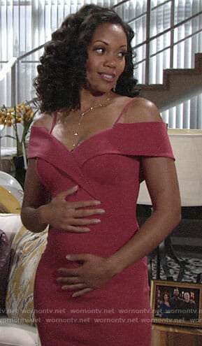 Hilary’s red cold-shoulder dress on The Young and the Restless