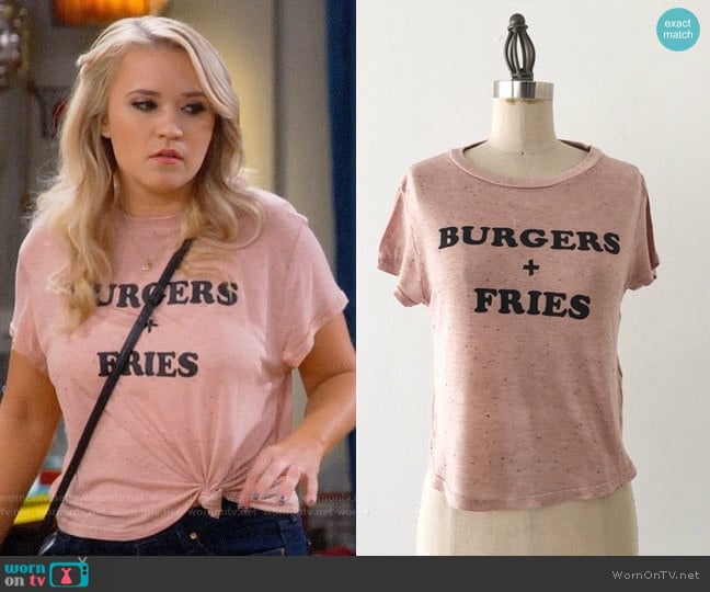 H&M Burgers + Fries T-shirt worn by Gabi Diamond (Emily Osment) on Young and Hungry