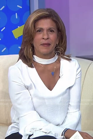 Hoda’s white choker neck top with bell sleeves on Today