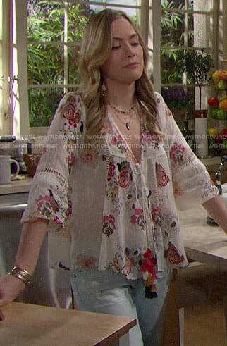 Hope’s floral embroidered top on The Bold and the Beautiful