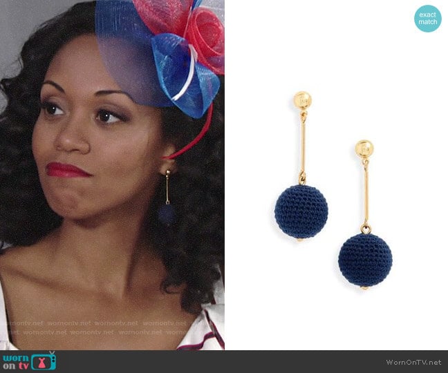 J. Crew Crochet Ball Drop Earrings worn by Hilary Curtis (Mishael Morgan) on The Young and the Restless