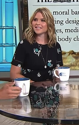 Jenna’s black floral top and floral wide-leg pants on Megyn Kelly Today