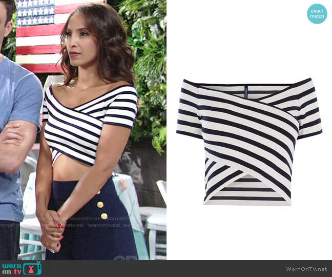 Karen Millen Striped Bardot Top worn by Lily Winters (Christel Khalil) on The Young & the Restless