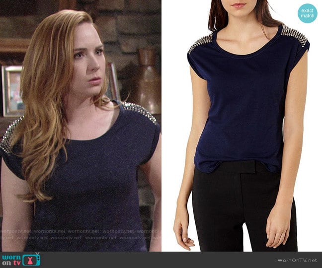 Karen Millen Studded Tee worn by Mariah Copeland (Camryn Grimes) on The Young and the Restless