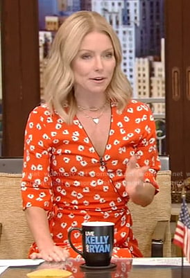 Kelly’s red floral print wrap dress on Live with Kelly and Ryan