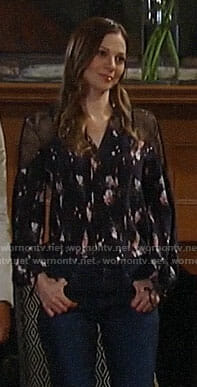 Kim's floral blouse with lace yoke on General Hospital