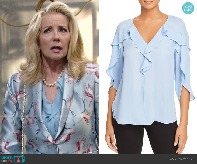 Kobi Halperin Adelynne Ruffle-Trim Blouse worn by Nikki Reed Newman (Melody Thomas-Scott) on The Young and the Restless