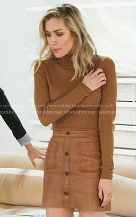 Krisin's brown turtleneck and leather skirt on Very Cavallari