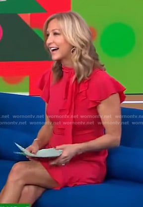 Lara’s red ruffled tie neck dress on Good Morning America