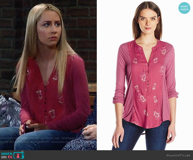 Lucky Brand Printed Henley worn by Josslyn Jacks (Eden McCoy) on General Hospital