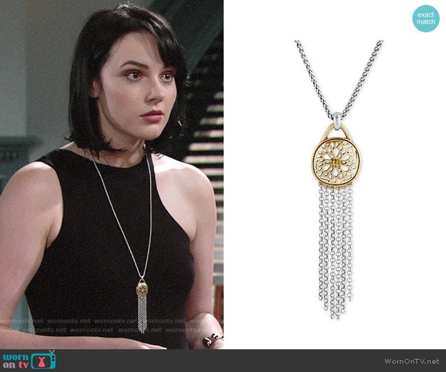 Lucky Brand Two-Tone Pavé Fringe Pendant Necklace worn by Tessa Porter (Cait Fairbanks) on The Young and the Restless